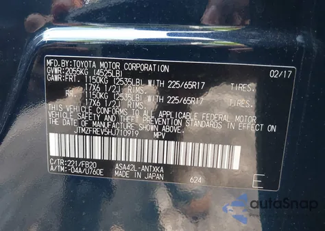 2017 Toyota Rav4 Le from USA, damaged, VIN JTMZFREV5HJ710919